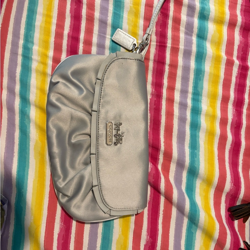 Vintage Coach Silver Satin Wristlet Clutch